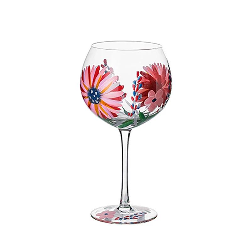 

Nordic Colored Glass Wine Glasses Creative Hand-Painted Flowers Wine Glass Household Painted Goblet Crystal Champagne Drinkware 560ml