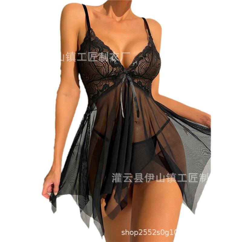 European and American summer women's lace mesh sexy lingerie set temptation suspender pajamas