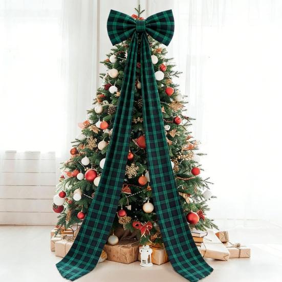 Giant Plaid Bow Decor for Room Wall Backdrop Oversized Large Green Bow Decoration 75x18 Inch Ribbon Tie for Baby Shower Wedding Birthday Party