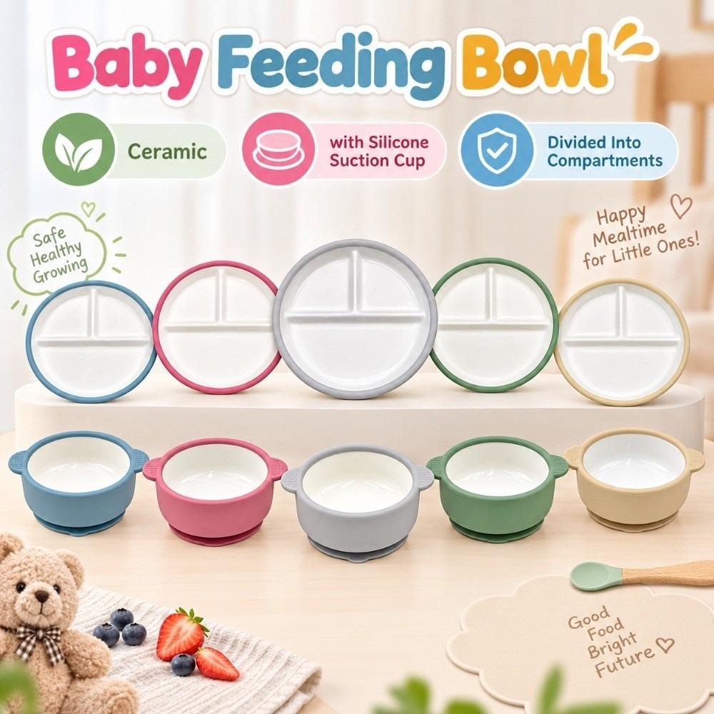 With Silicone Suction Cup Baby Feeding Bowl Ceramic Baby Dish  Baby Feeding