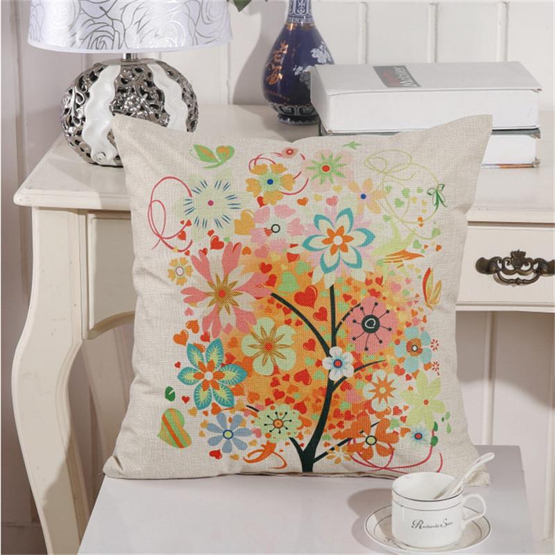 45x45cm Baumwoll-Leinen Sofakissenbezug Vintage Cartoon Tier Blume Bedruckt Wohnzimmer Dekorative Kissenhülle