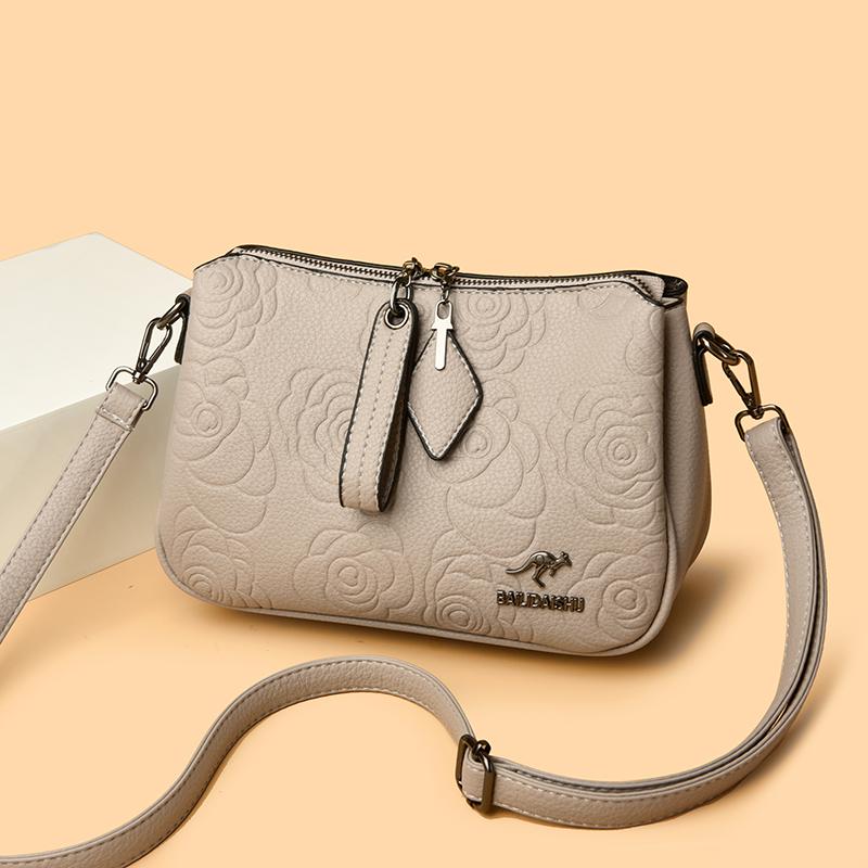 Three-Layer Multi-Use Middle-Aged Mother Bag Women's Embossed Change Shoulder Crossbody Bag