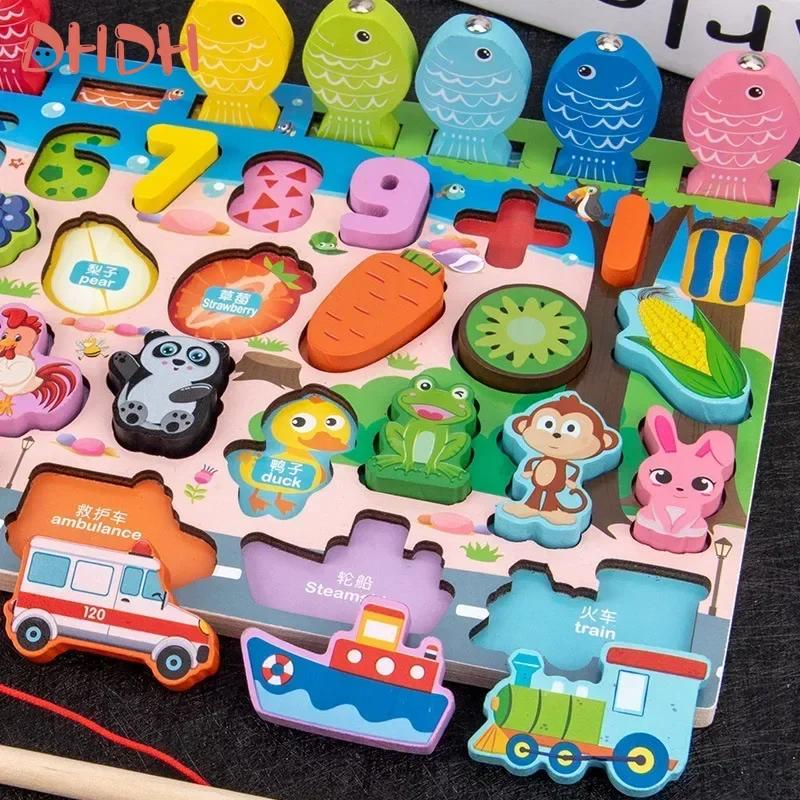 Educational Toys Puzzle Board For Montessori Learning Game Mathematical Counting Fishing Color Matching Toy For Children's Gift