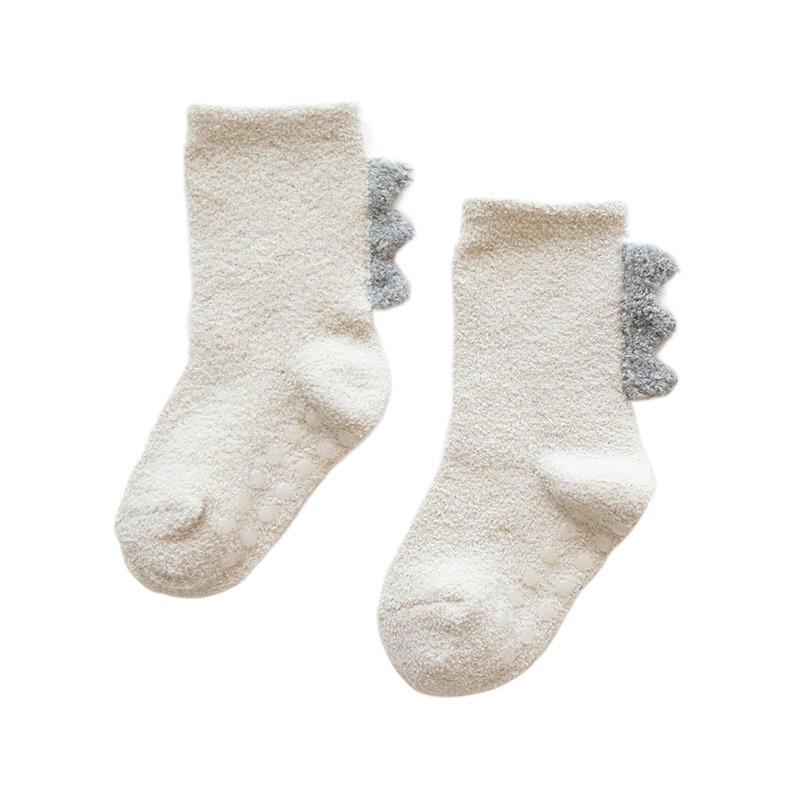 

Мультяшные носки-следочки с динозаврами для малышей, повседневные теплые нескользящие носки для пола, милые носки для новорожденных, зимние M белый