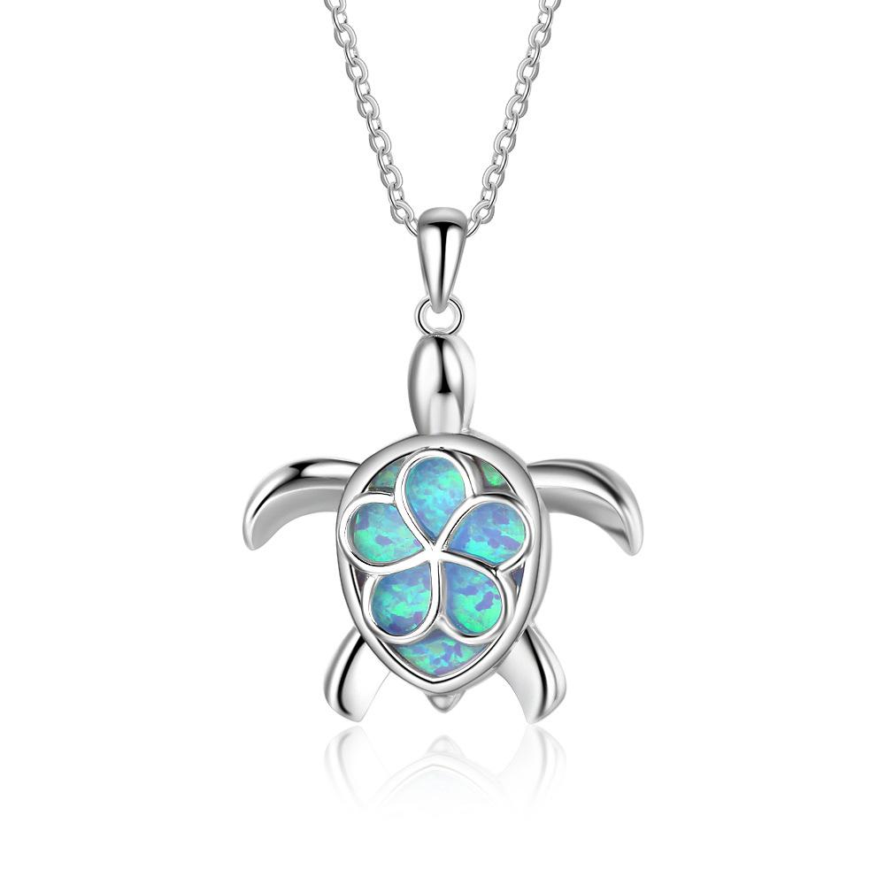 Bohemia Cute Turtle Pendant Necklace For Women Inlay White Imitation Opal Necklace Wedding Party Jewelry Christmas Gifts for Her
