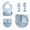 Silicone Cartoon Bear Baby Plate & Bowl Set with Integrated Suction Cup - Children's Tableware & Utensils