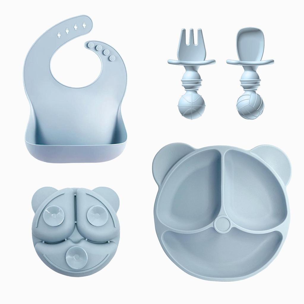 Silicone Cartoon Bear Baby Plate & Bowl Set with Integrated Suction Cup - Children's Tableware & Utensils