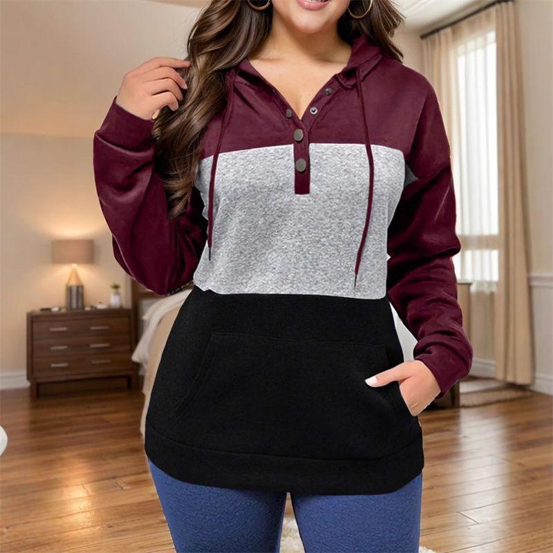 Autumn Winter Women Fleeces Lady Tops S-5XL Fall/Winter Contrast Color Hoodie