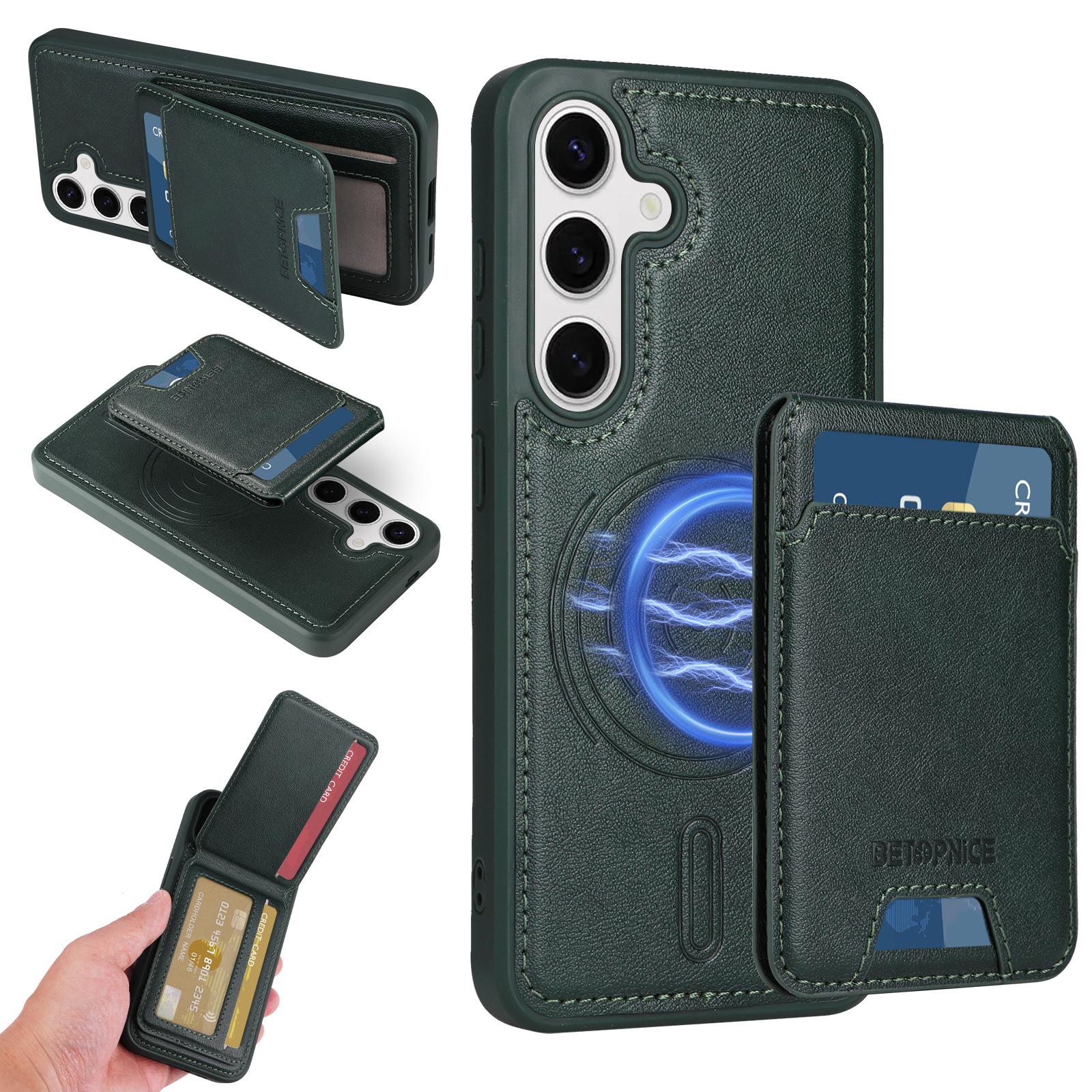 

For Samsung Galaxy S24 Magnetic Case BETOPNICE RFID Blocking Leather Phone Back Cover with Detachable Card Bag D