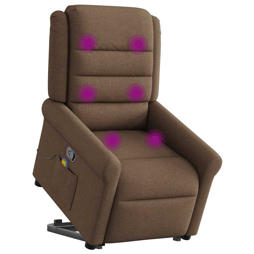 Massage Recliner with Rising Assistance Brown Fabric