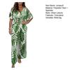 Women Floral Print Jumpsuit with V-neck Elastic High Waist Wide-leg Romper Casual One-piece Outfit  for Summer Beach Travel Daily Wear