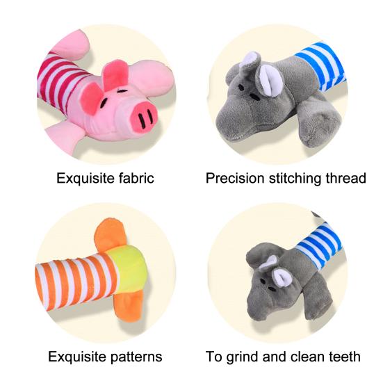 Plush Animal Dog Interactive Toy Striped Pig Elephant Duck Tug of War Pet Boredom Toy Squeaky Dog Teething Cleaning Chew Toy