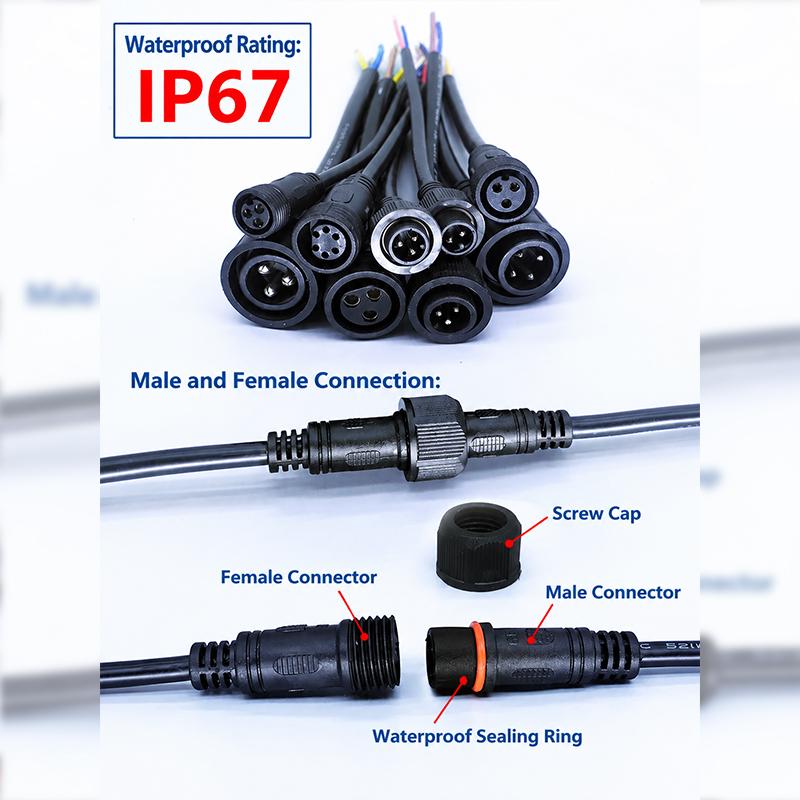 M12 IP67 Waterproof Cable Connector 2-8 Pin Male Female Plug With PVC Wire For Car Motorcycle LED Light Auto Accessories