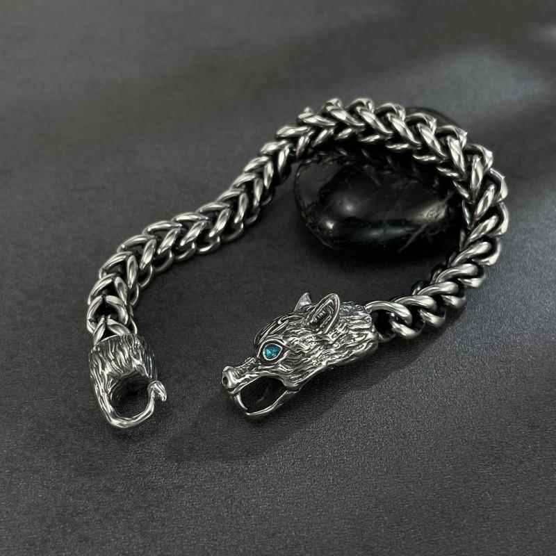 Pulsera de Hombre con Cabeza de Lobo Oscuro Estilo Europeo Americano Vintage Punk Moda Joyería Versátil Venta al por Mayor