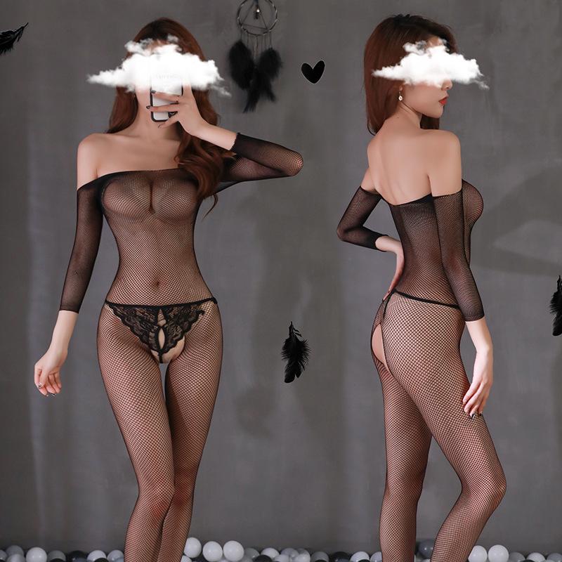 Bright Lingerie Women's Passion Set: Sexy Transparent Fishnet Open Crotch Three-Piece.