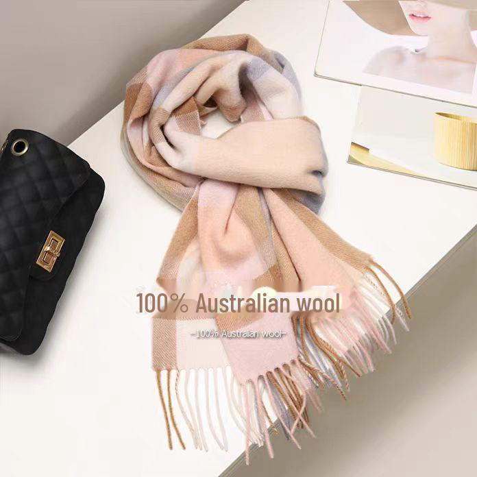 100% Wool Plaid Scarf for Women - Luxury Gift Shawl, Pure Wool Neck Scarf