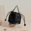 Niche Personality Drawstring Bucket Bag for Women's Retro Chain Leather One-shoulder Crossbody Bag Large Capacity