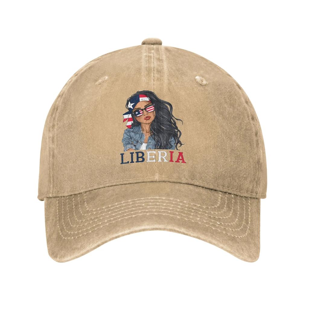 Men Women Liberia Independence Day Printed Hats Fashion Distressed Denim Baseball Cap Adjustable