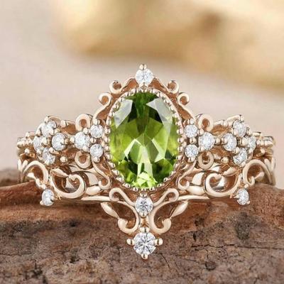 Anello di Lusso da Donna Ins Pizzo di Diamante Pizzo Stile Corteo Vintage Anello a Coppia con Diamante Verde
