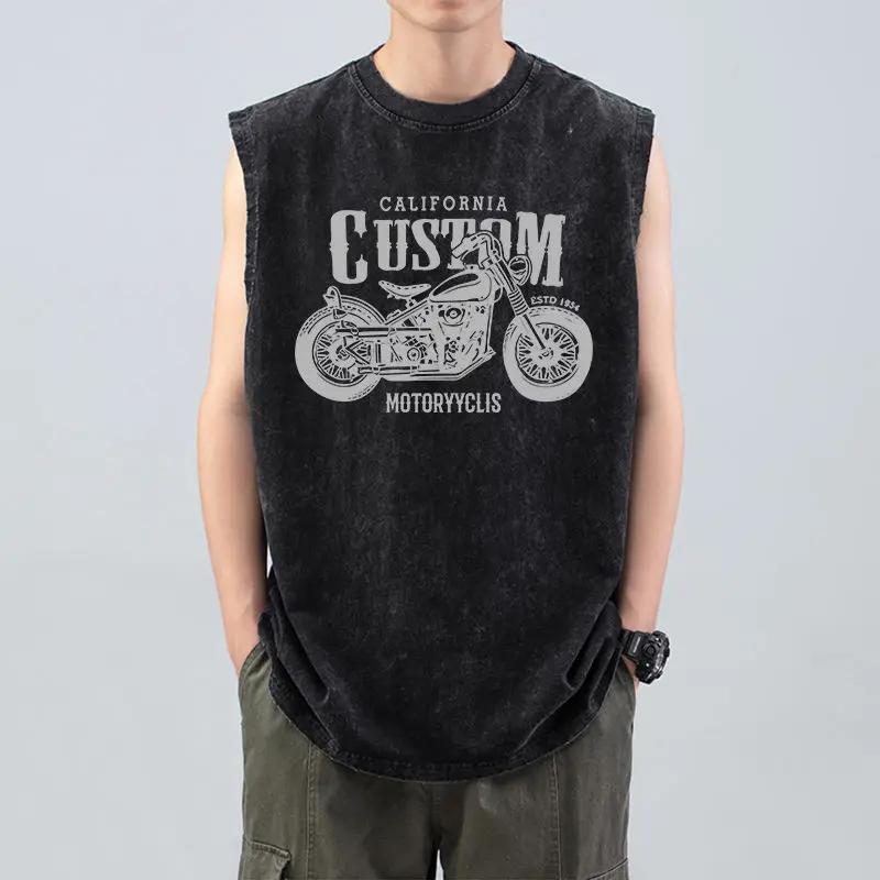 Retro Loose and Old Washed Sleeveless Trendy Brand Sports Pure Cotton Vest Men's T-shirt Summer