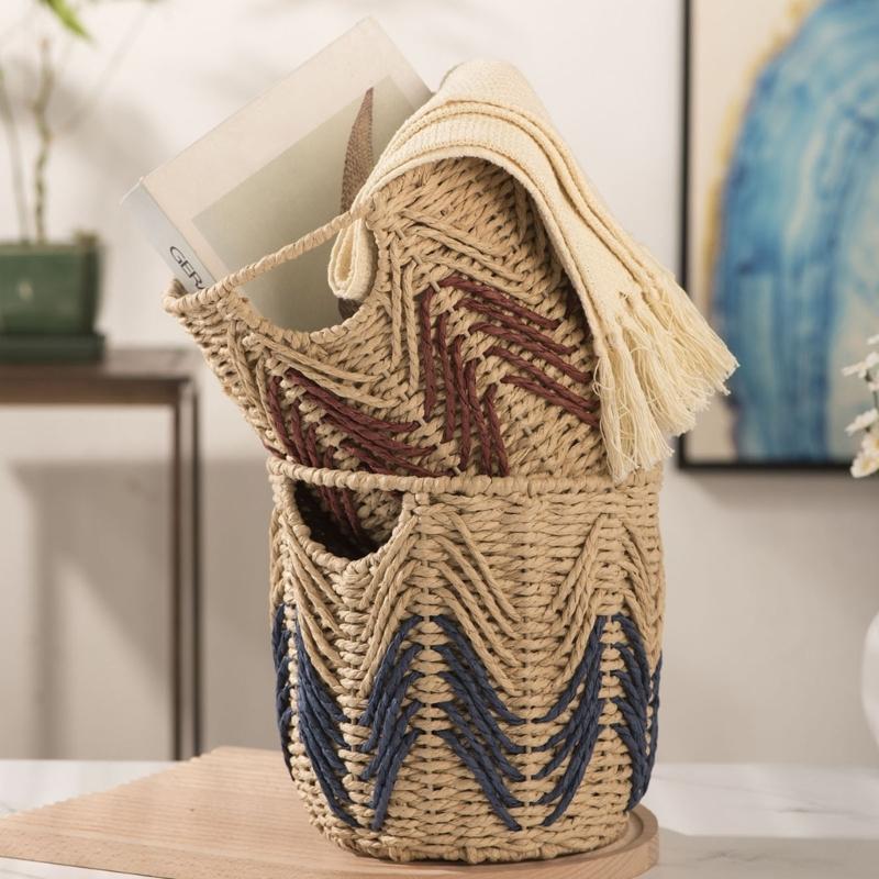 Styl nordycki Ręcznie pleciony kosz do przechowywania Papierowa lina Żelazna rama Dekoracyjne organizery Do domu Sypialni Salonu