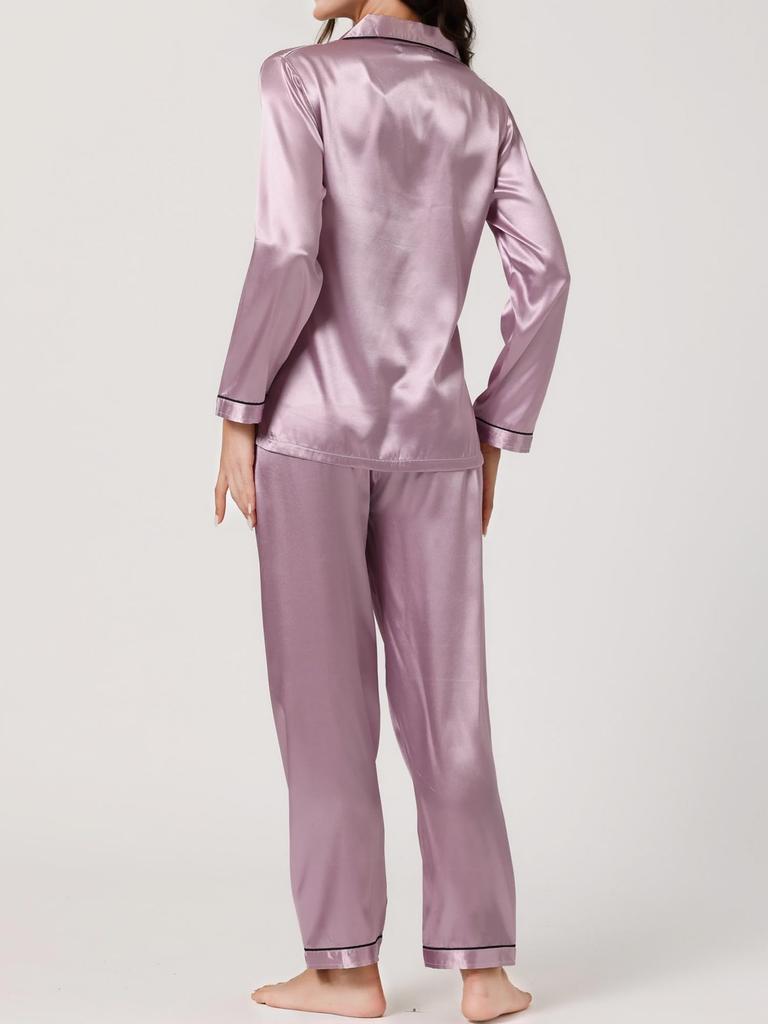 Allegra K Long Sleeve Pajama Light Size L Women's Set, Open-Front Pajamas, Loungewear, Nightsuit, Purple,