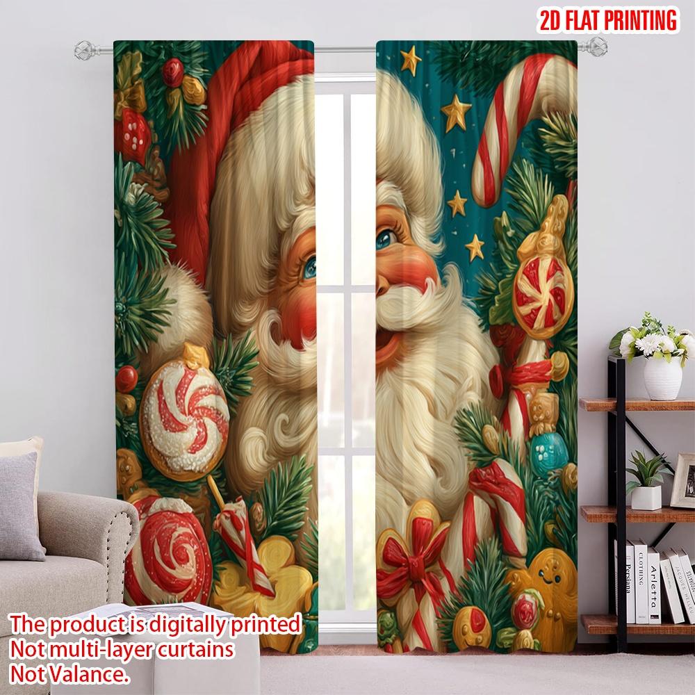 

2pcs,2D plane printing Curtain Popular Vibrant Santa Claus Durable Polyester (without rod) Outdoor Decorations Perfect for 52.50 × 116.00 cm 2 pcs