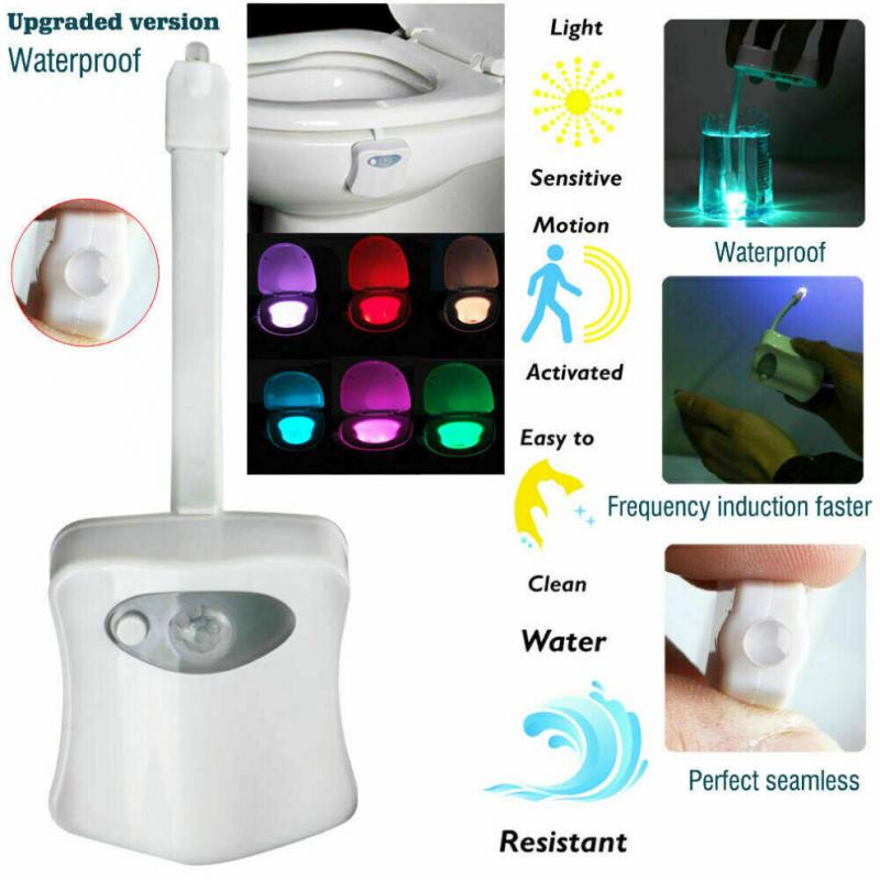 Flexible 8 Colors LED Toilet Bowl Night Light Motion Sensor Bathroom Seat Lamp