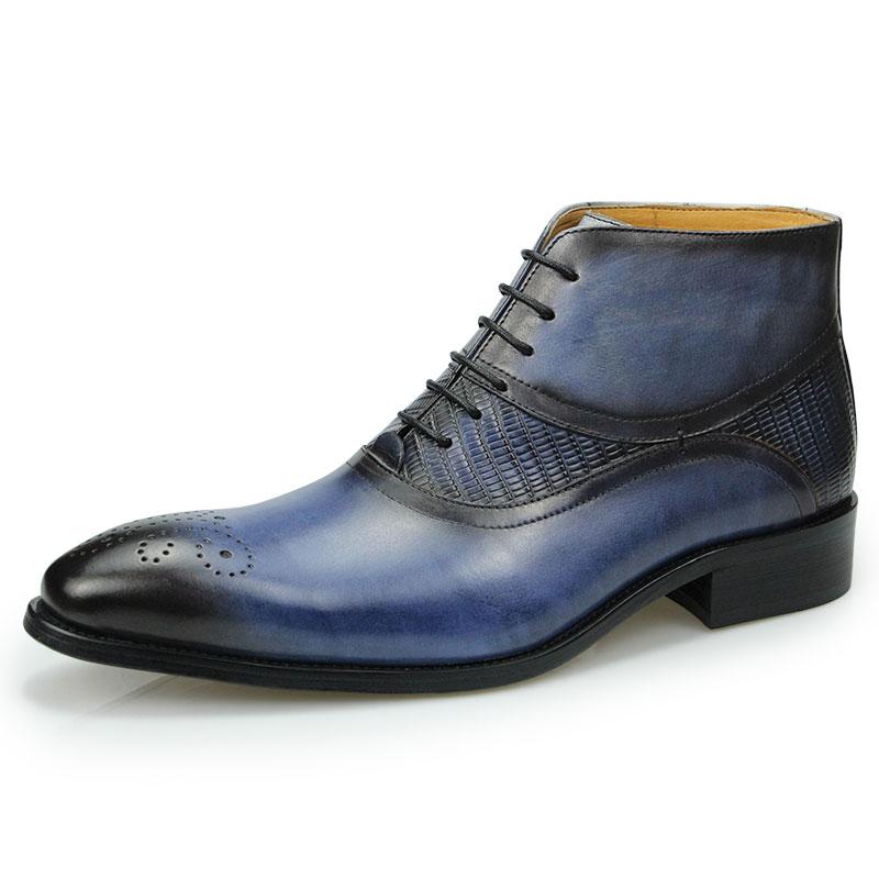 Fashion BusinessMen Ankle Boots Handmade With Genuine Cowhide Leather Matches Office Dress Suits Oxford Social Lace Up Male Fashion Boot