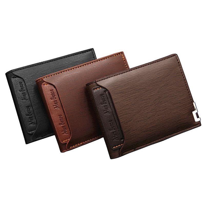MenBense Men's Fashionable Short Leather Wallet with Iron Edge Card Holder