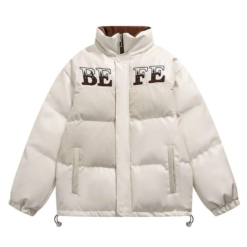 

Apricot Vintage Letter Printing PU Leather Men s Parka Standing Collar Casual Loose Jacket Couple Street Hip Hop Coat Oversize