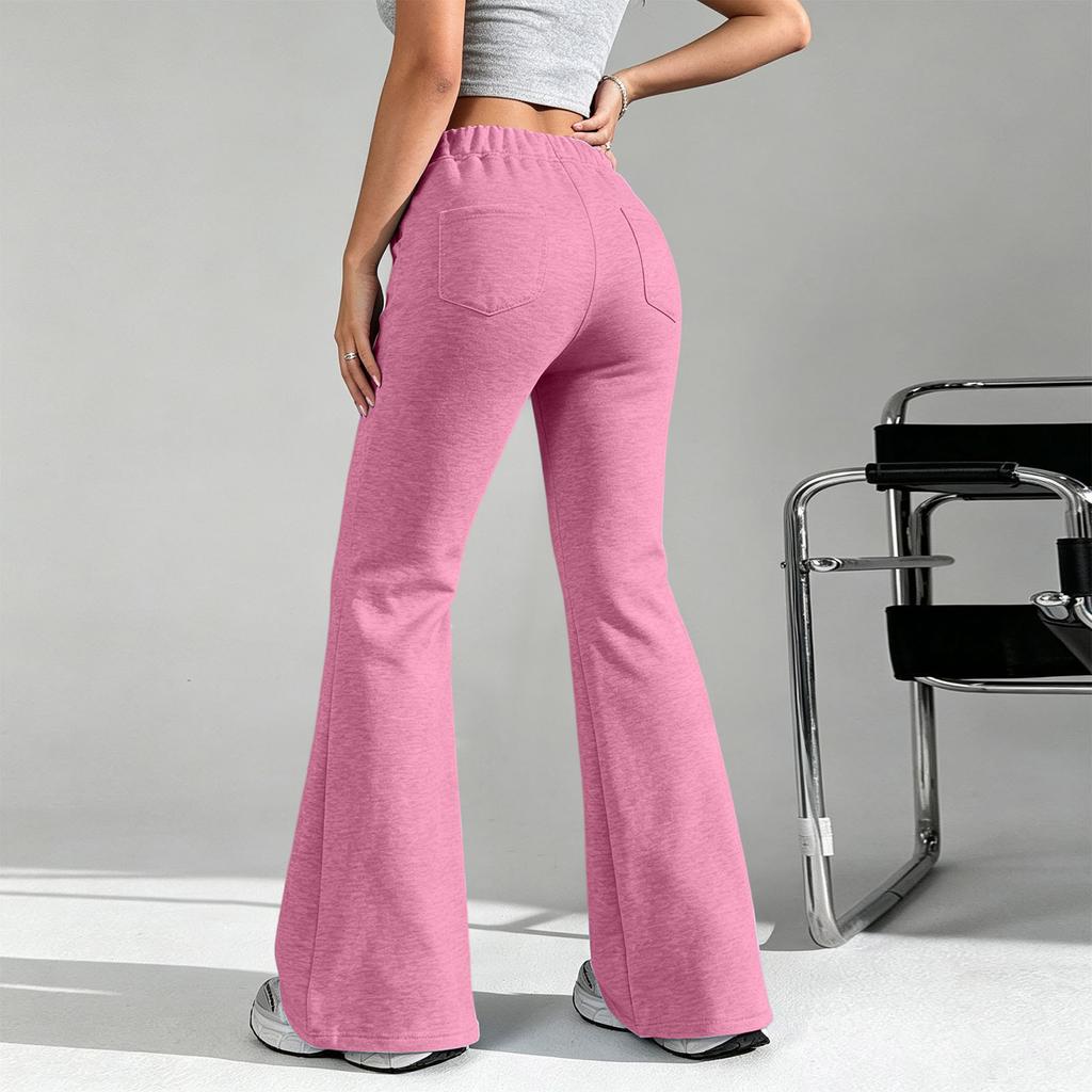 Women's Loose Fit Flared Sweatpants with Drawstring Waist, Casual Color Pants for Everyday Wear