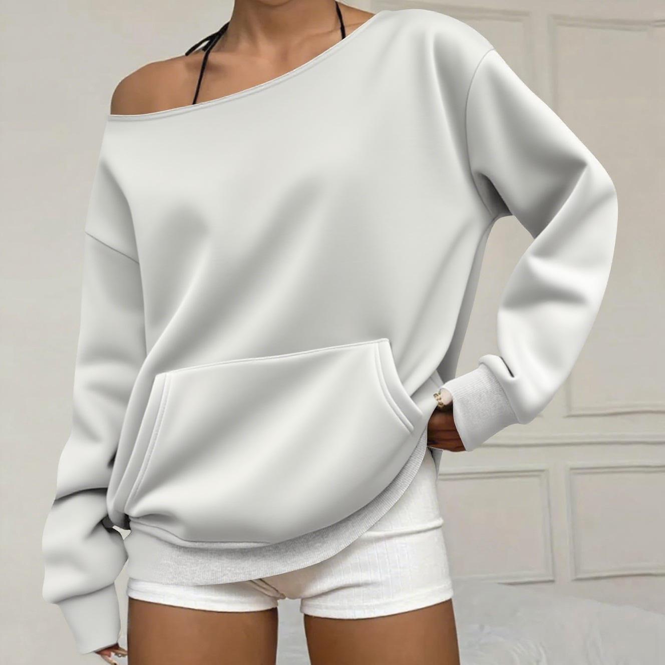 Women s Off Shoulder Long Sleeve Sweatshirt Loose Fit Streetwear Pullover Top S