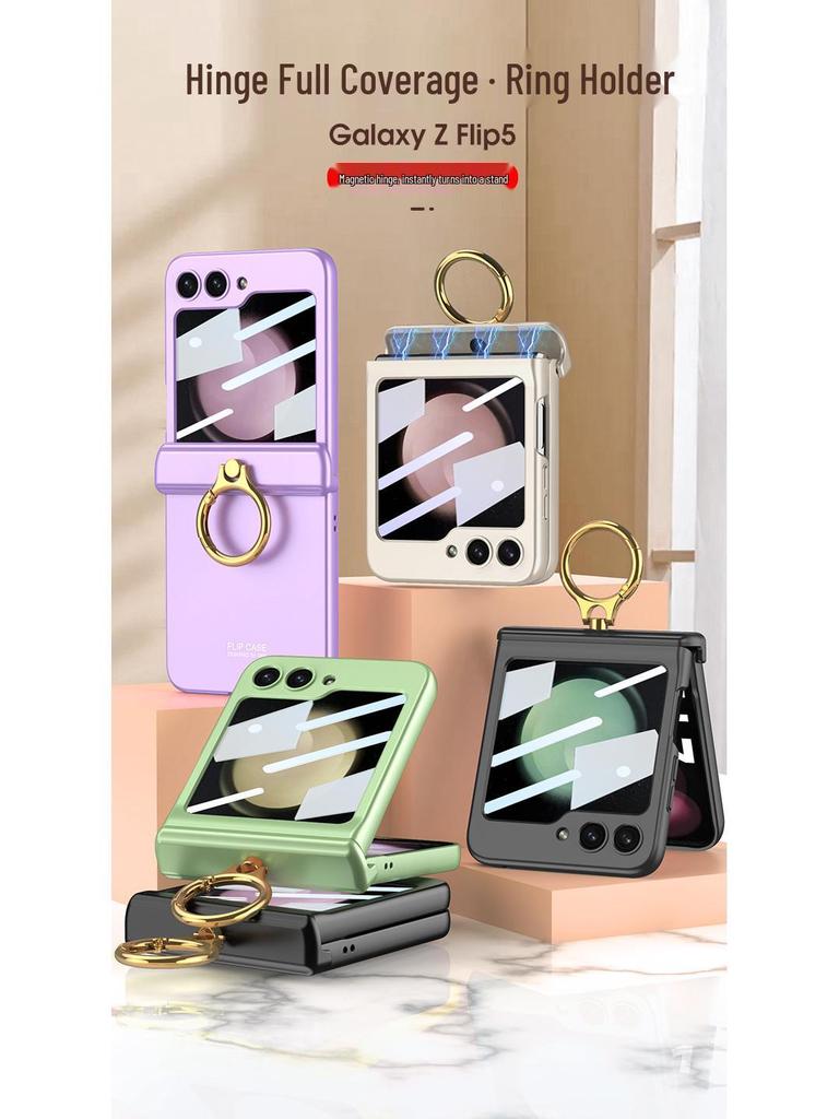Samsung Z Flip 5 Magnetic Foldable Frosted Ring Holder Case - Anti-drop Protective Cover for Couples