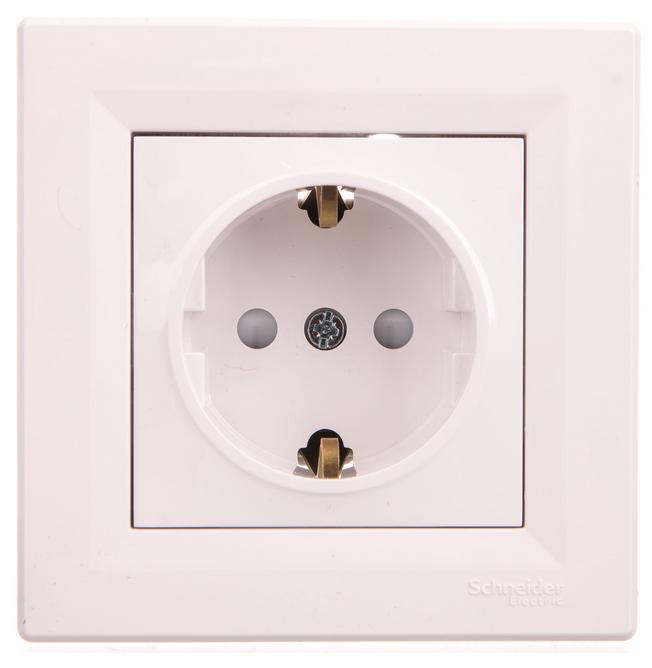 Asfora Schuko Single Socket With Shutters White With Frame Eph2900221