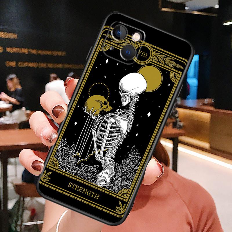 Death Tarot Cat Phone Case For iPhone 16 Pro Max 15 13 12 11 14 Pro Max Plus 12 13 Mini XR 16e Funda Cover