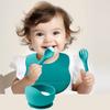 Color Kids 4PCS Silicone Baby Feeding Set With Spoon Bib Suction Bowl BPA Free Toddler Training Spoon Fork Tableware Baby Stuff