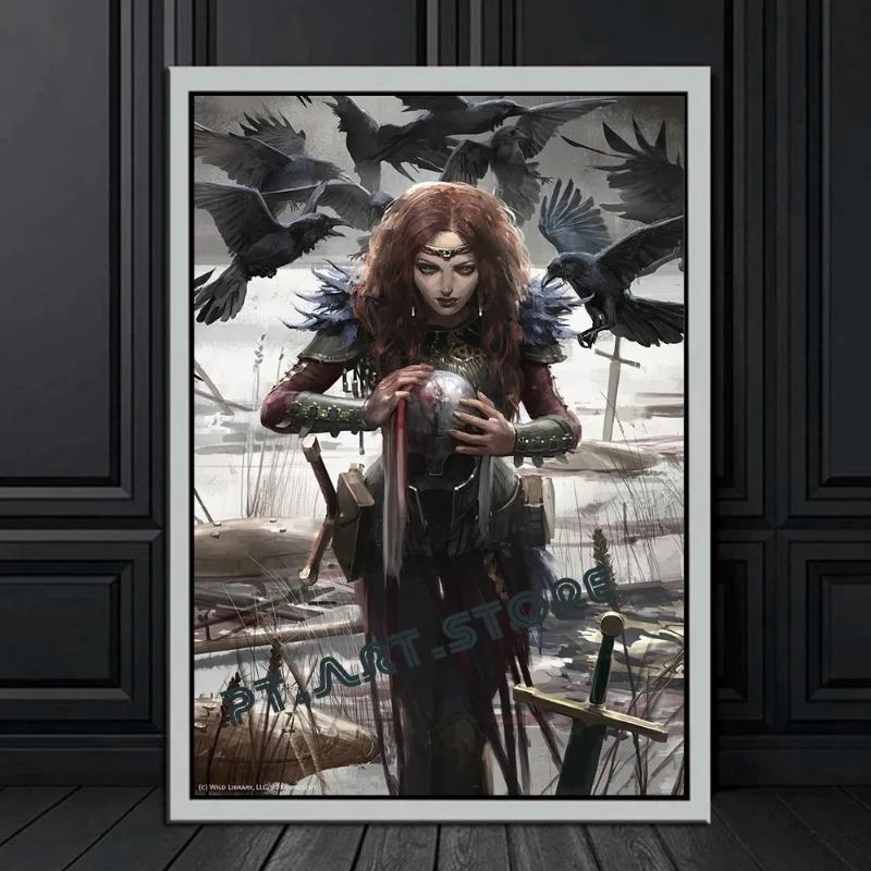 Gothic Dark Fantasy Wall Art  Crow Witch Retro Posters for Living Room  Halloween Horror Canvas Painting Print  Home Decor