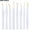 1Pc White-gold Anti-Static Tweezers For Eyelash Extension Eyebrow Stainless Steel Set Beauty Precision Tweezers Makeup Tools