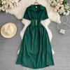 Abito camicia midi vintage da donna, estivo, a collo alto, a maniche corte, a vita alta, sottile, a trapezio, Robe Femme