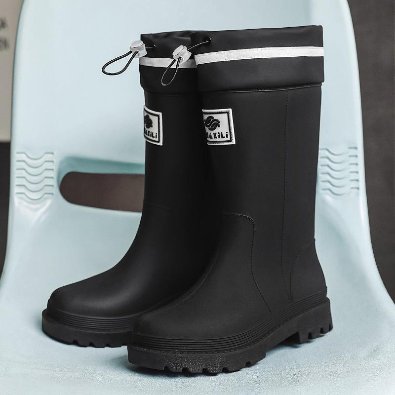 New medium tube rain shoes, women's non-slip water shoes, fashion water boots, thick-soled rain boots and velvet work rubber shoes