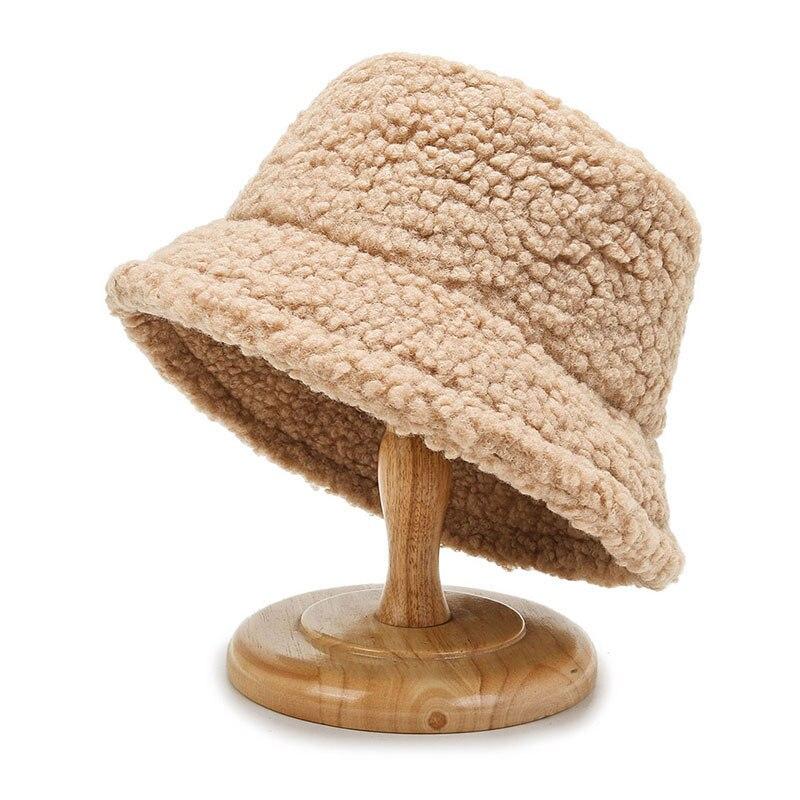 Unisex Harajuku Bucket Hat Solid Men Fishing Fisherman Hat Autumn Winter Lamb Wool Outdoor Warm Panama Cap For Women