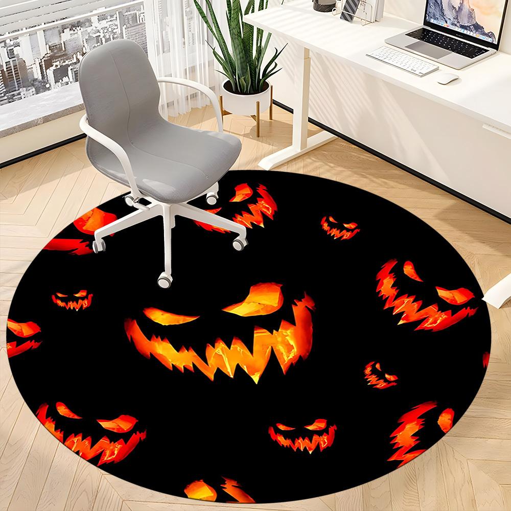 1pc Pumpkin Halloween Office Round Area Rug, Indoor Mat Suitable For Office, Under Office Chairs Bedroom Living Room Home Decor, Room Deco