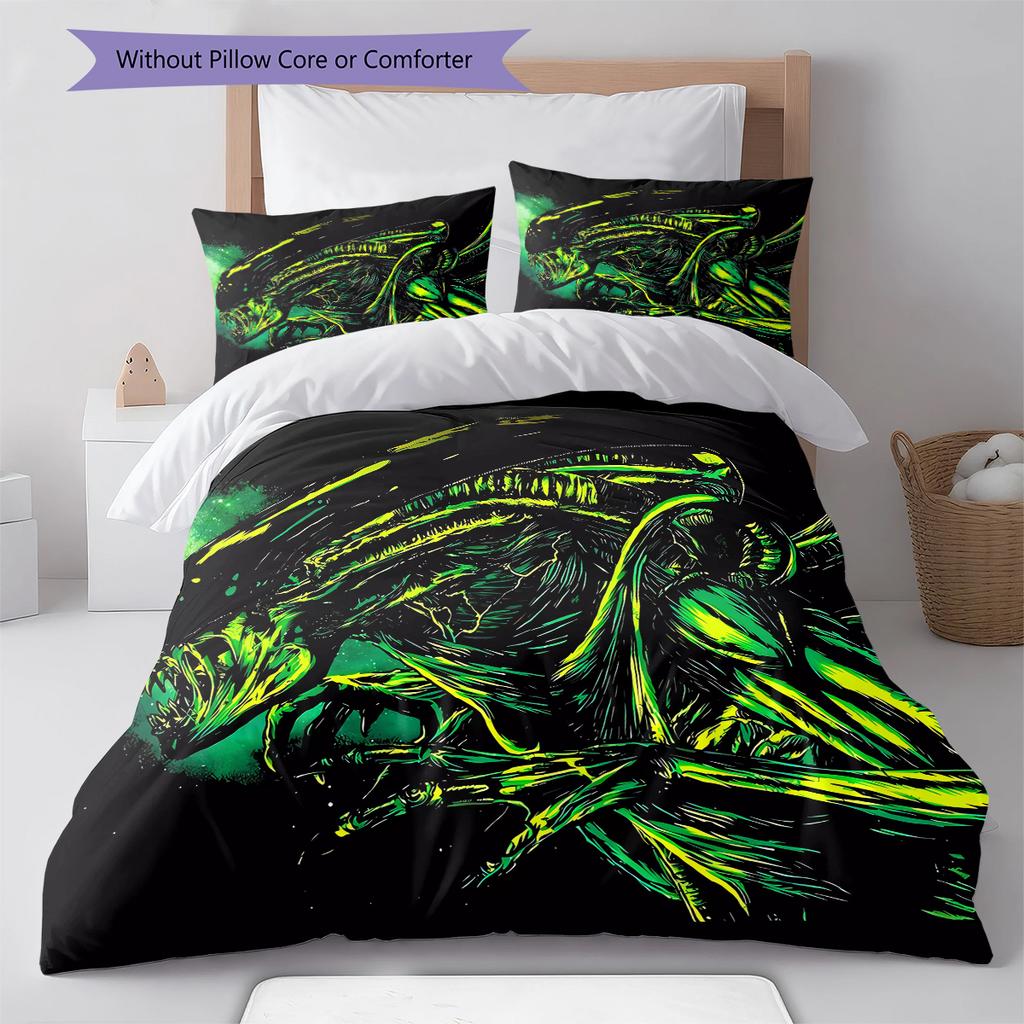 Alien Pattern Bedding,Quilt Set Quilt Cover Pillowcase Home Decoration Birthday Gift (1 * Duvet Cover + 2 * Pillowcase, Without Core)