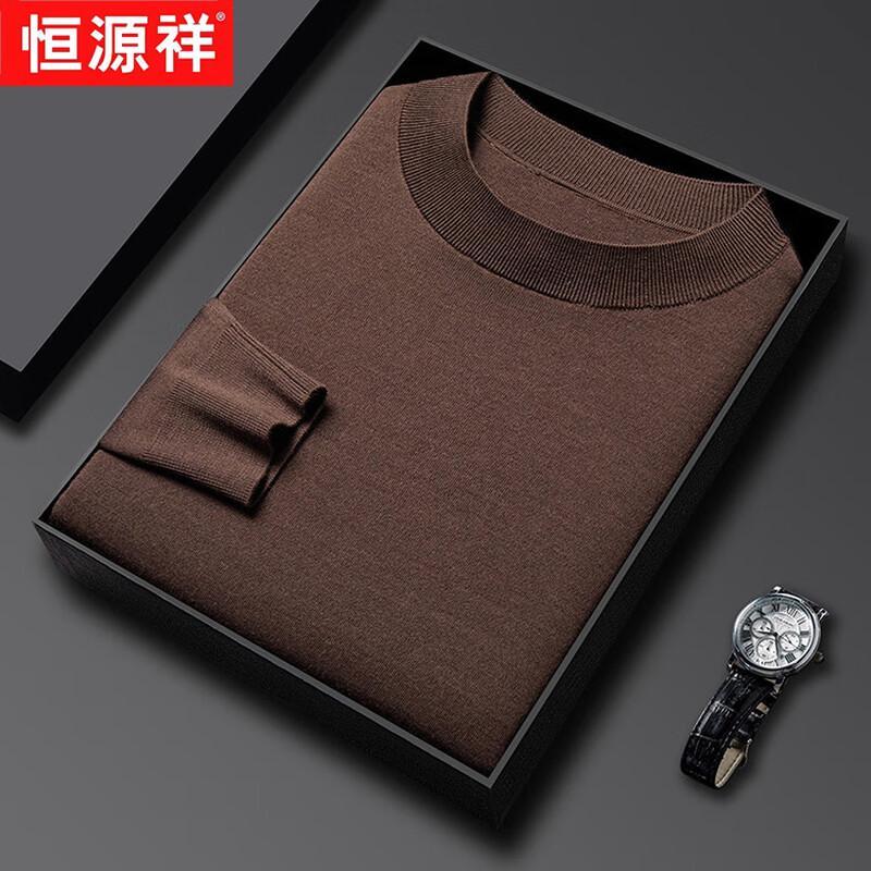 Hengyuanxiang Men's 100% Pure Wool Thick Round Neck Sweater