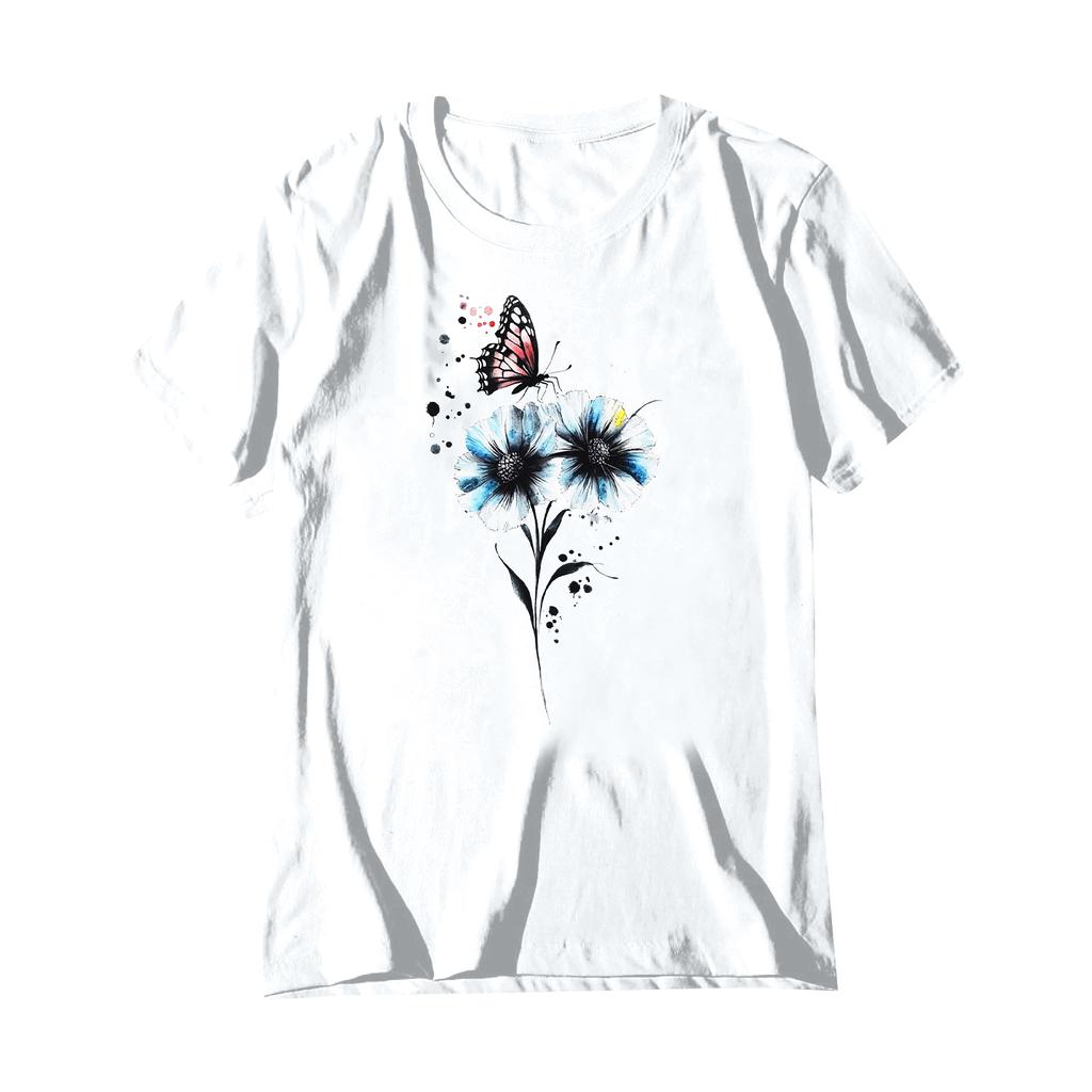 Damska Moda Drukowana Casualowa Plisowana Koszulka Top z Krótkim Rękawem i Okrągłym Dekoltem