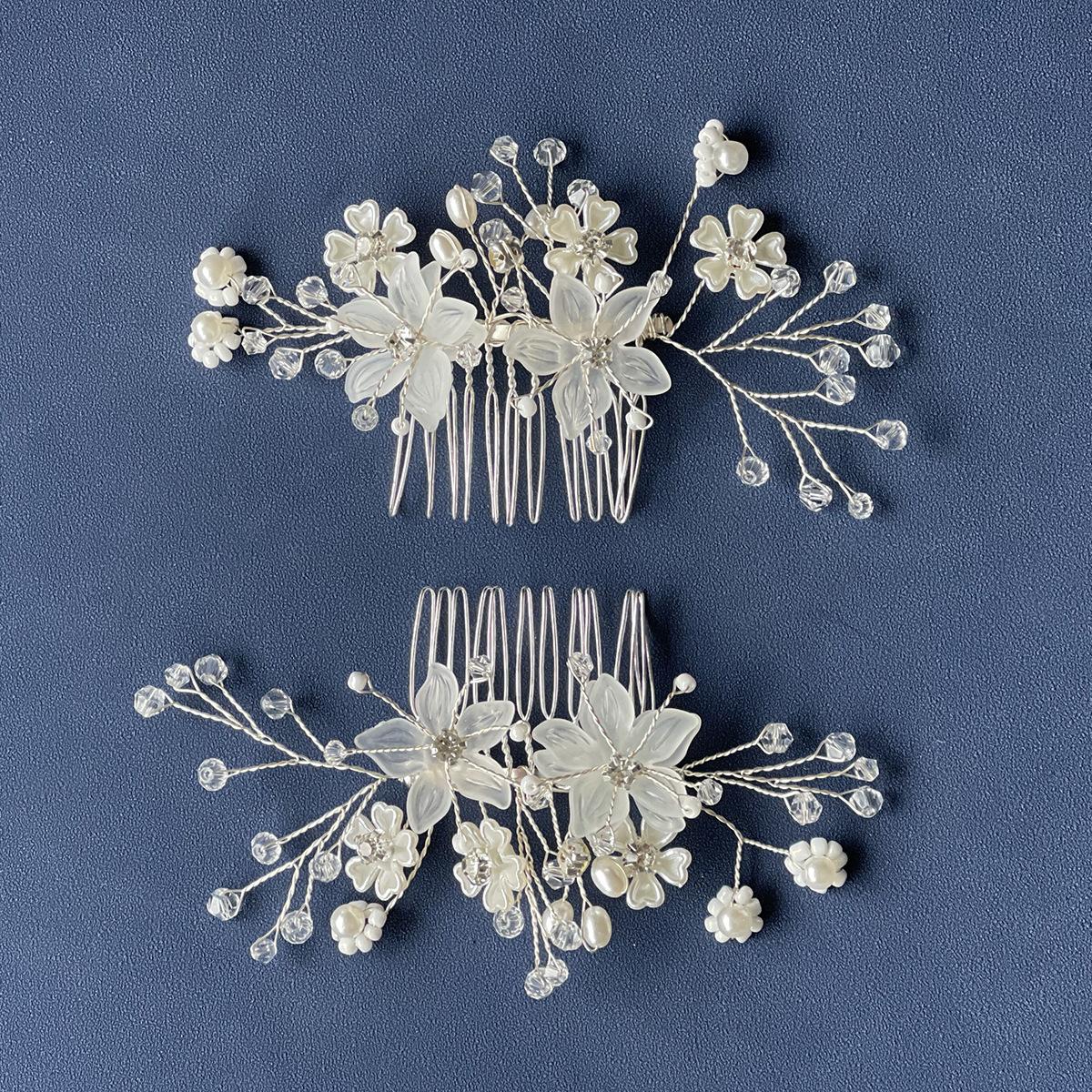 Europe and America Cross Border 2 Flowers Hair Comb Headdress Factory Wholesale Bridal Accessories