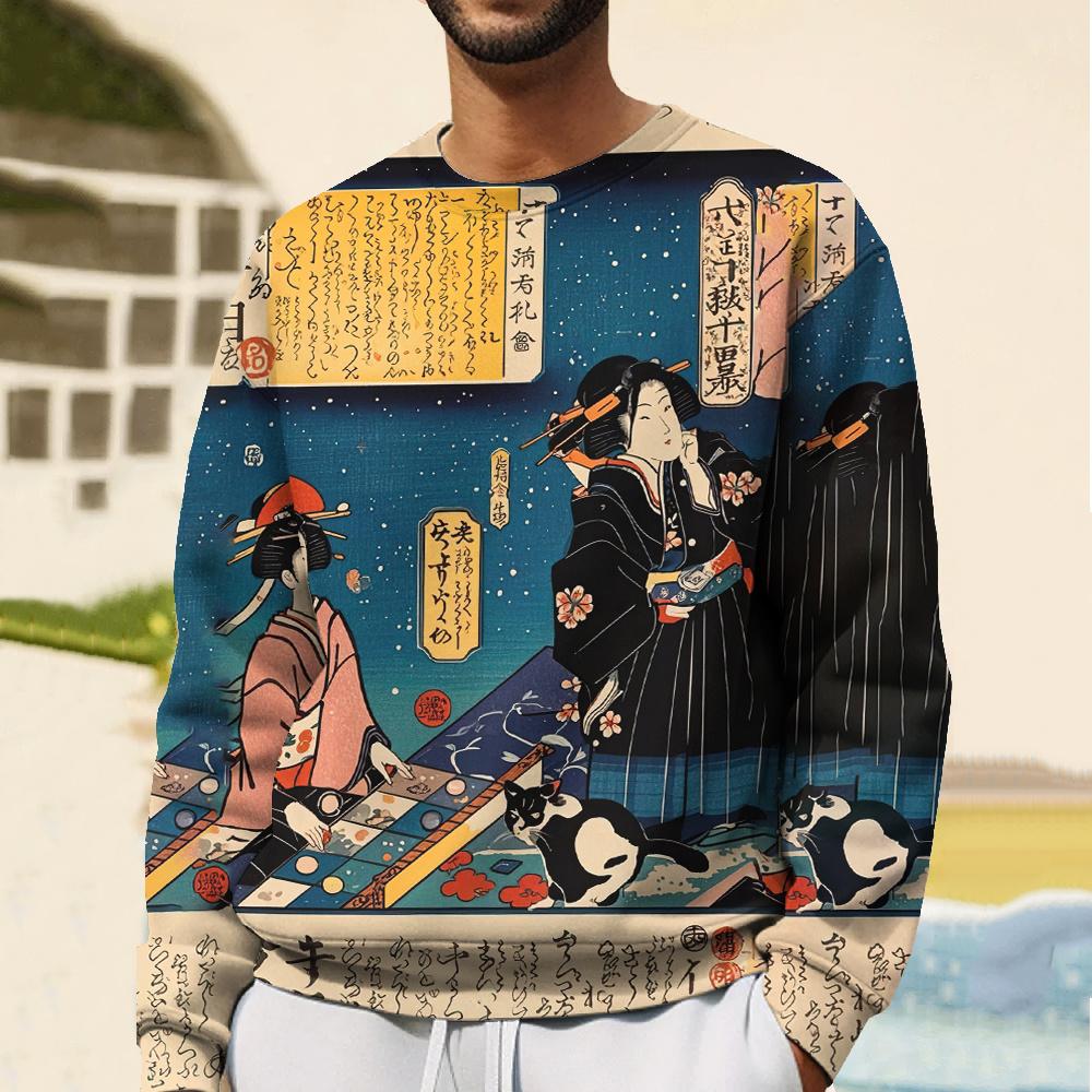 

Японські толстовки для чоловіків. Толстовка без головного убору. Футболки з зображенням Ukiyoe. 3D-принт. Великий чоловічий одяг. Топи. Толстовка. Пуловер. 5XL