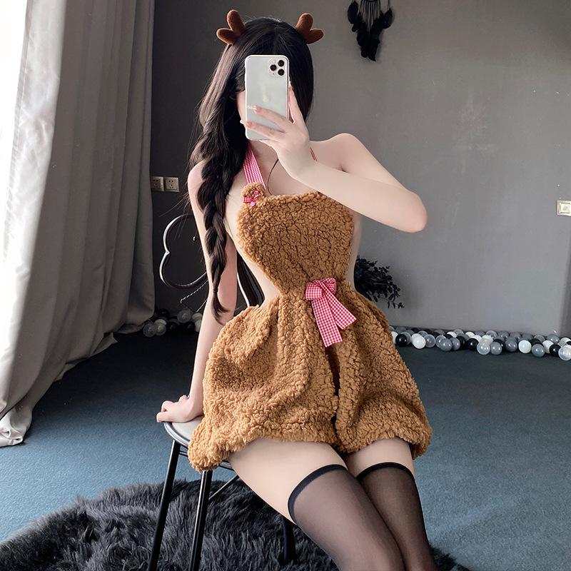 Sex Underwear Sexy Cute Neck Halter Tube Top Plush Cute Bear Suit Pure Desire Miniskirt Uniform Temptation