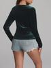 Gold Velvet Long-Sleeve Irregular V-Neck Top - Sexy Retro Waist Design for Women